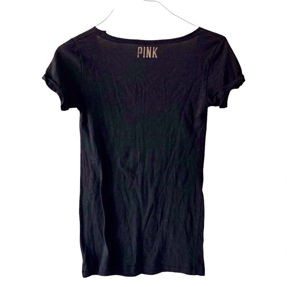 PINK Victoria's Secret Black Sequin T-Shirt leopard print sequins mcbling y2k - Picture 3 of 9